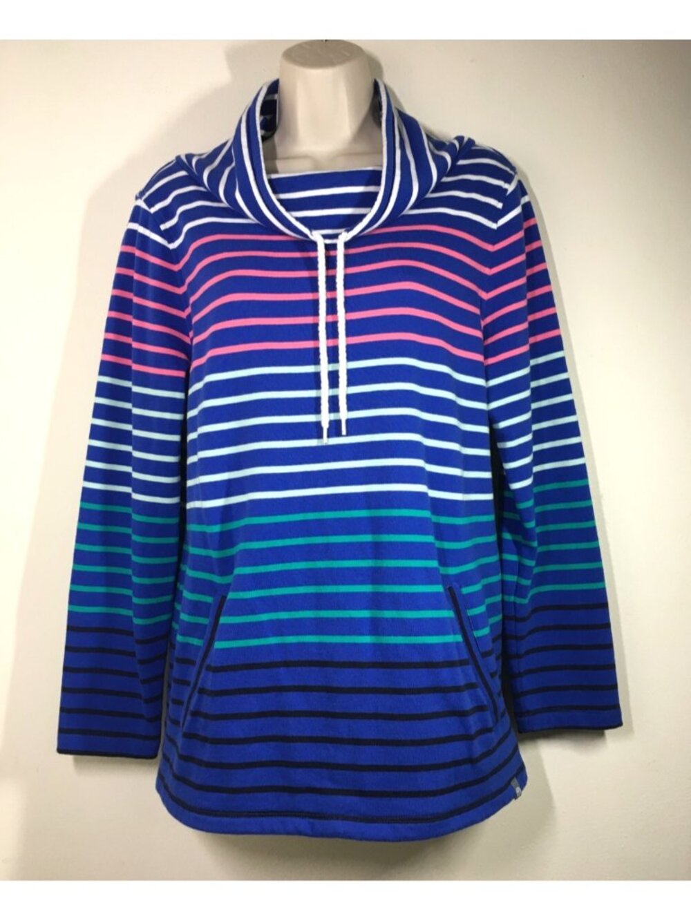 T by Talbots Sweatshirt Top L Women's Long Sleeve Kangaroo Pocket Bust 41.5"